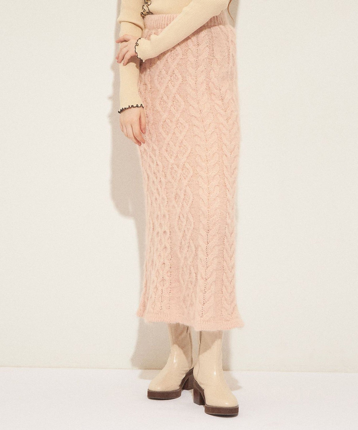 馬海毛毛茸茸絞花針織半身裙