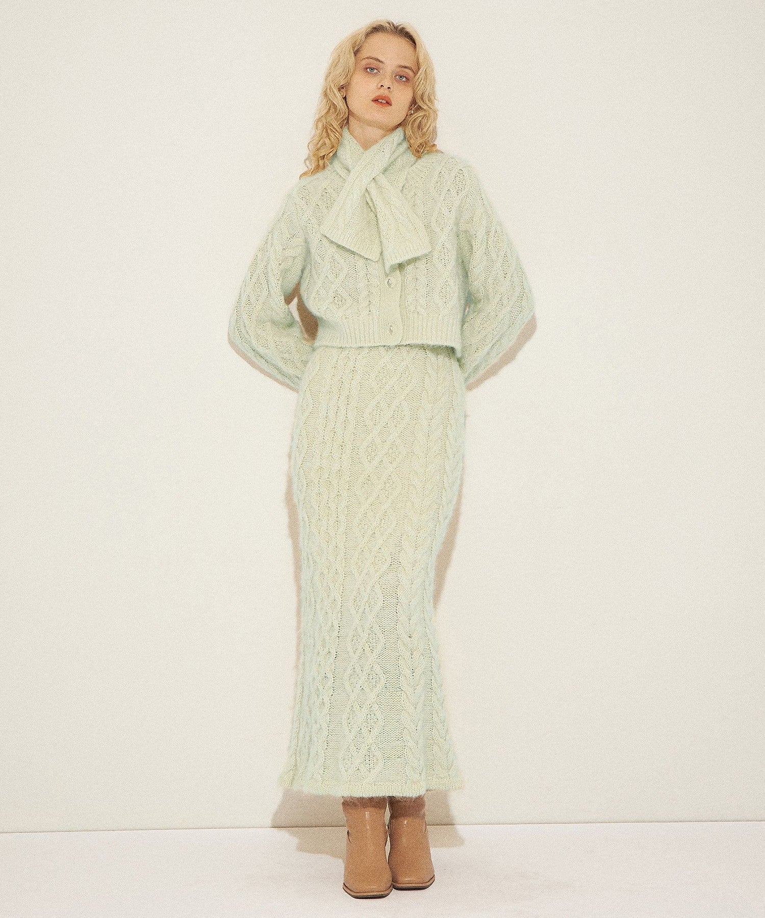 馬海毛毛茸茸絞花針織半身裙