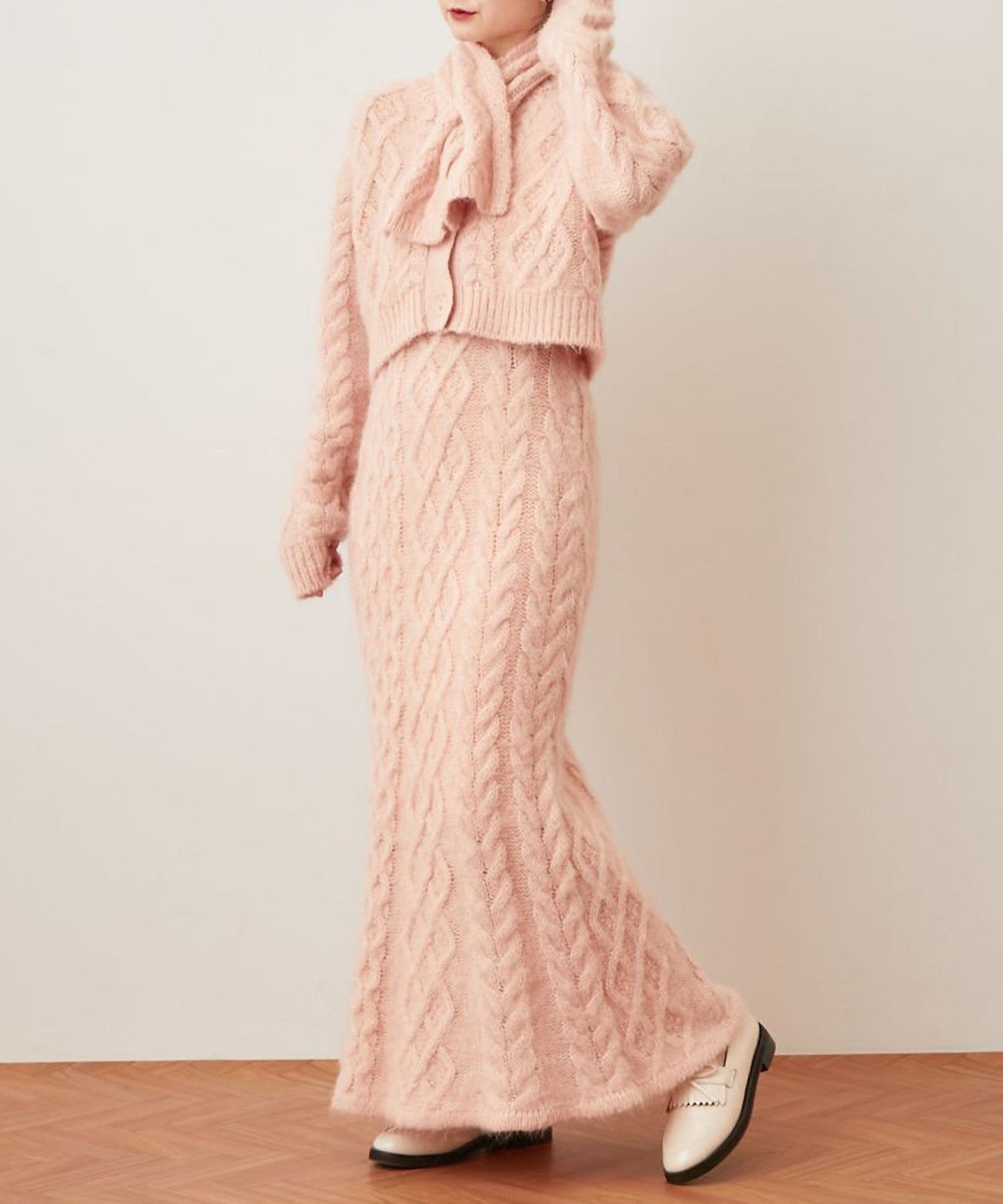 馬海毛毛茸茸絞花針織半身裙