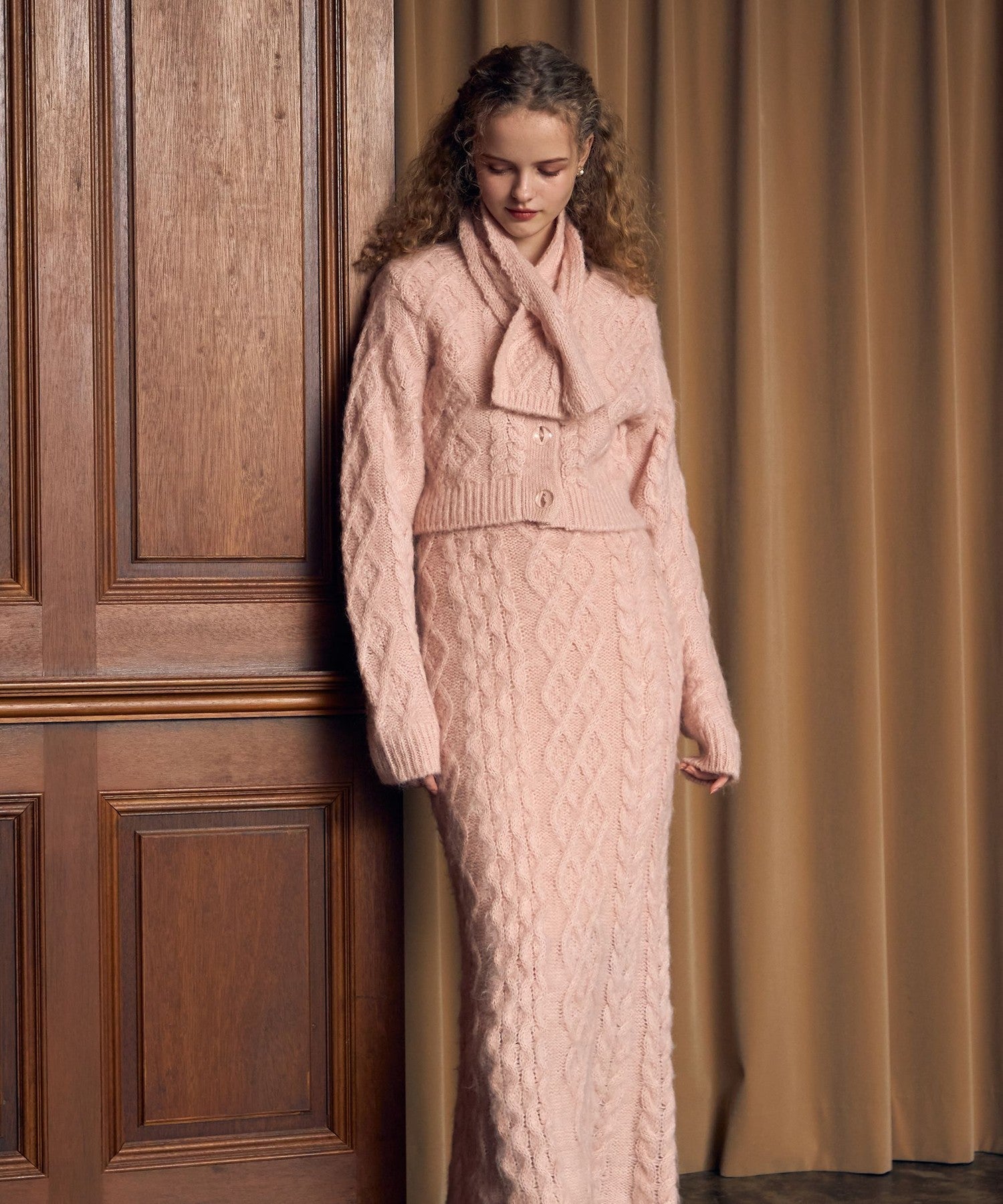 馬海毛毛茸茸絞花針織半身裙