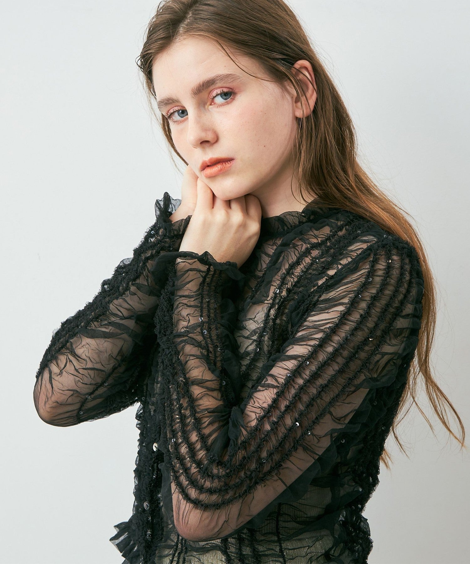 Sequined tulle blouse