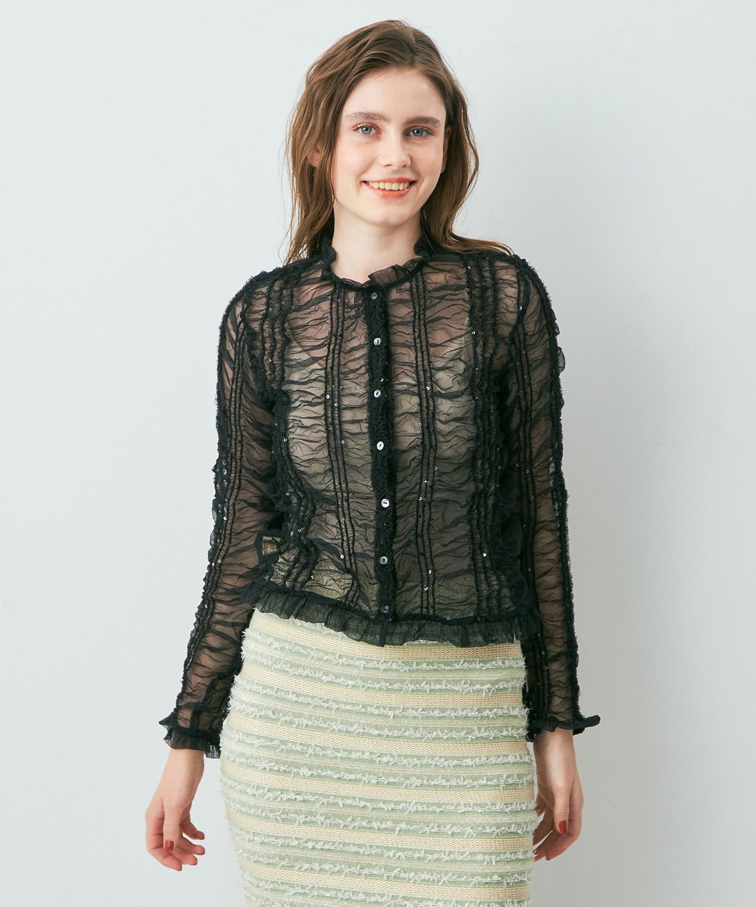 Sequined tulle blouse