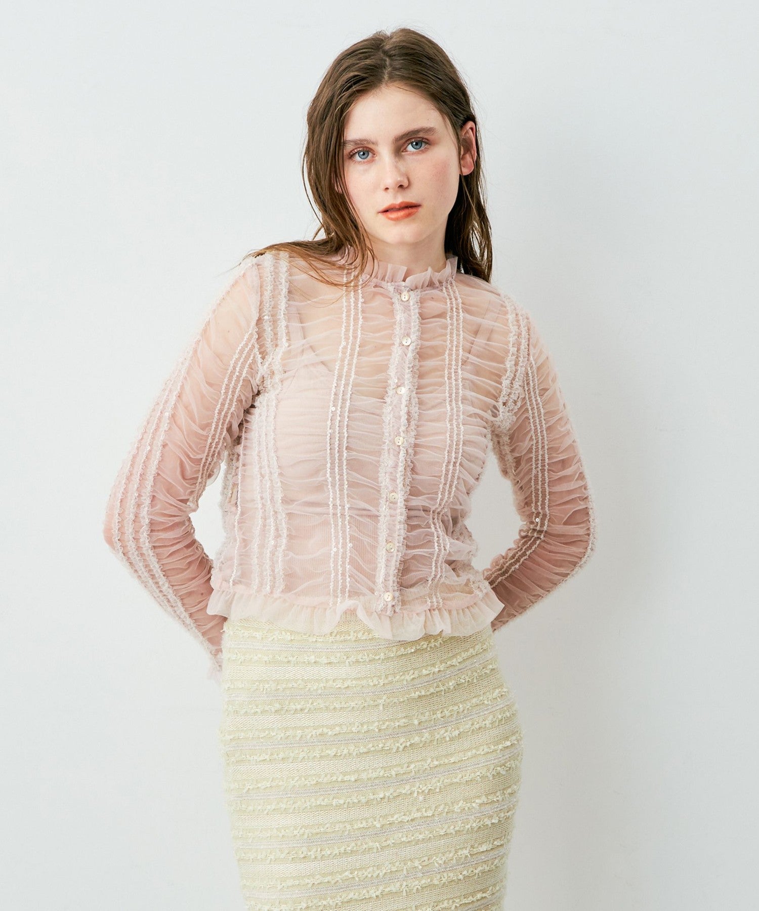 Sequined tulle blouse
