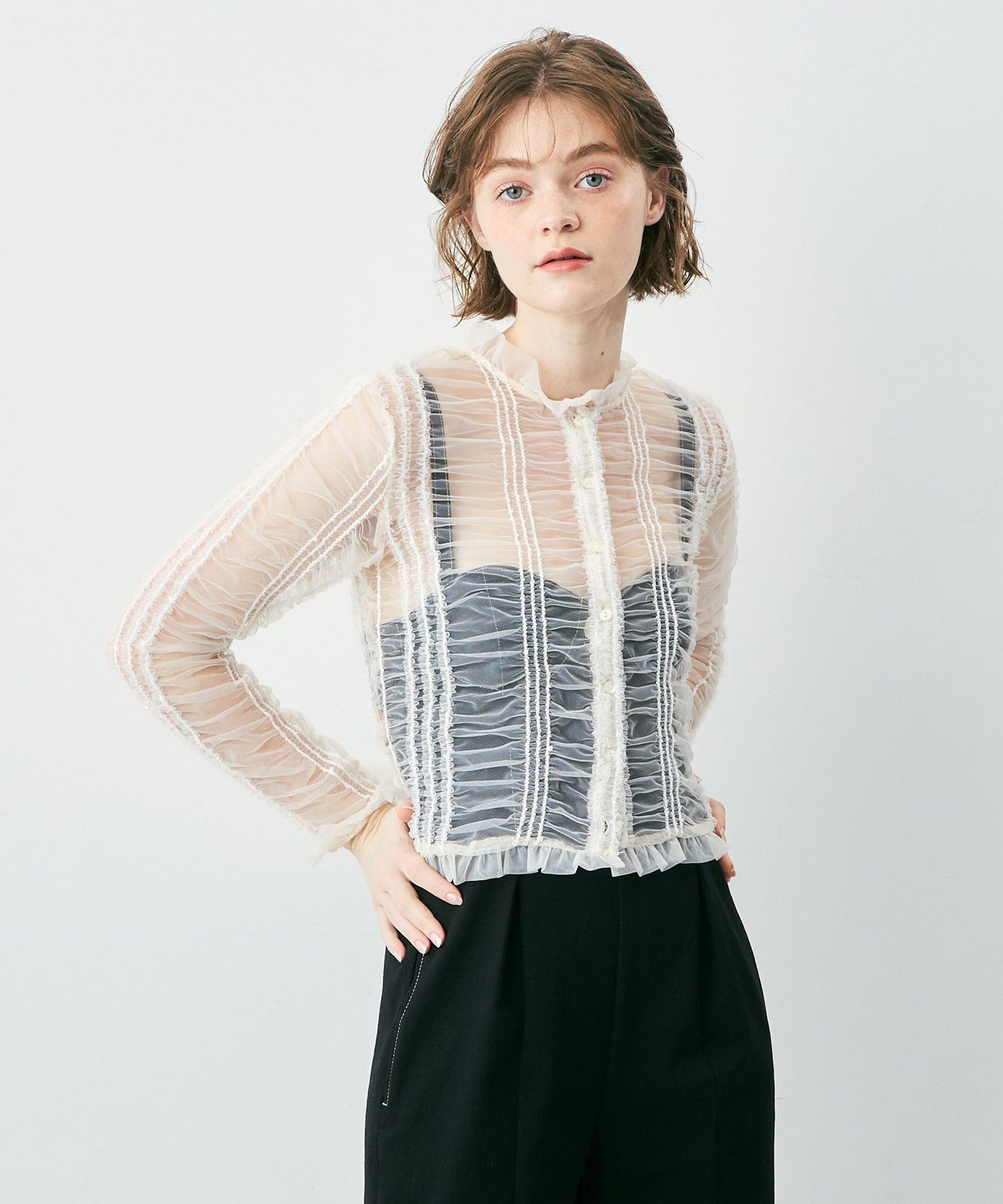 Sequined tulle blouse