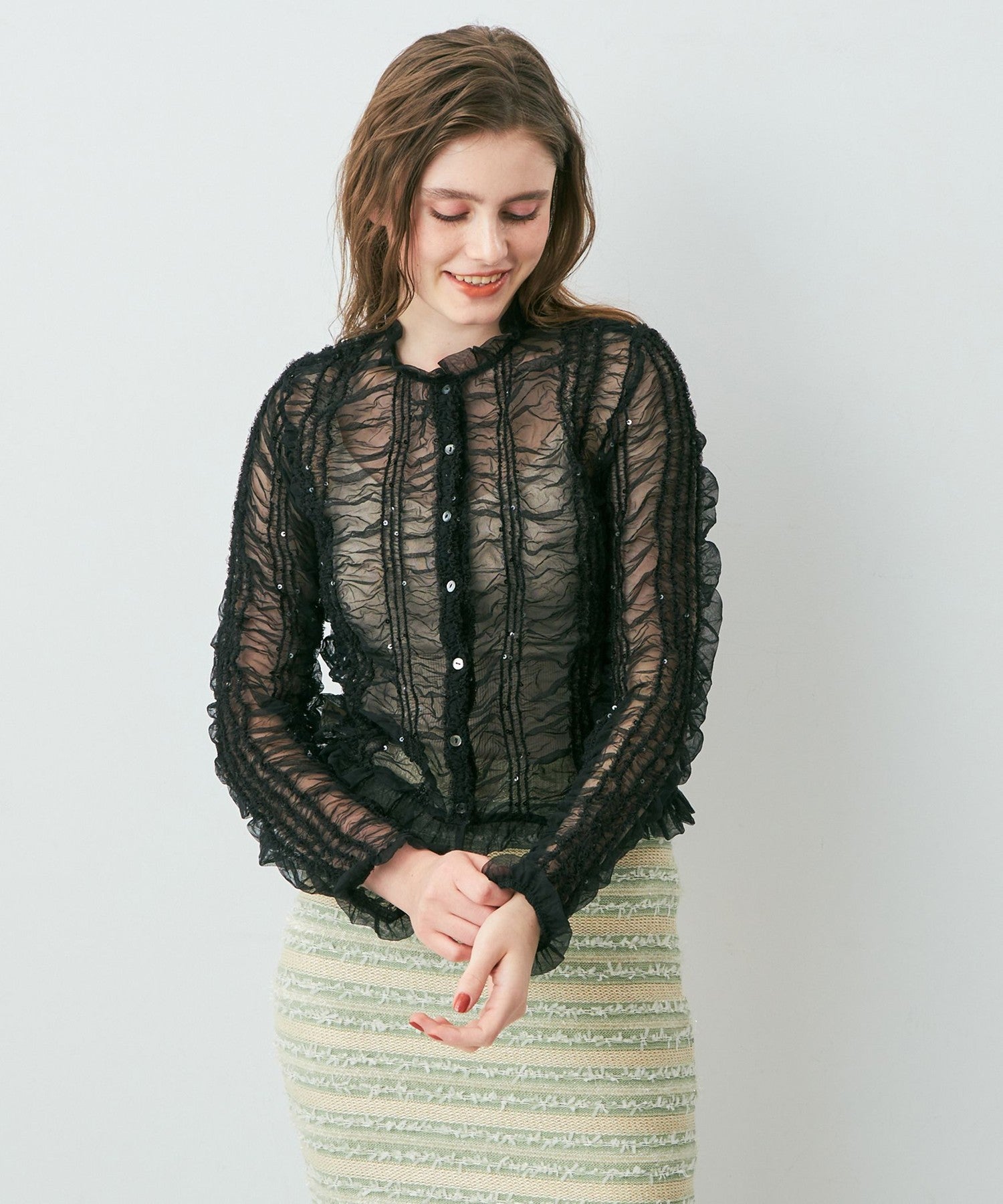 Sequined tulle blouse