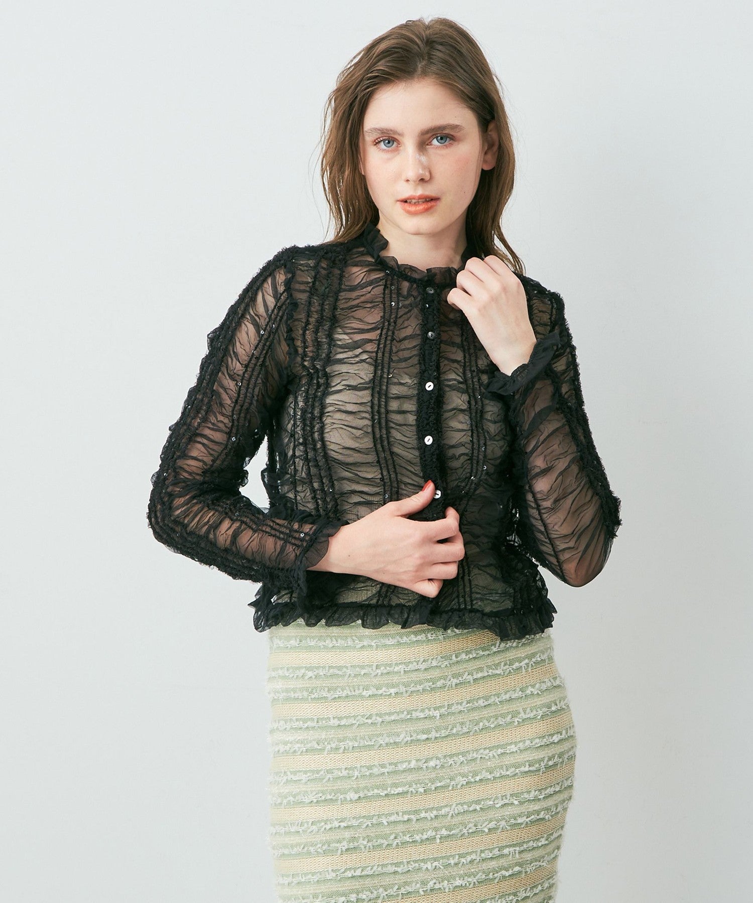 Sequined tulle blouse