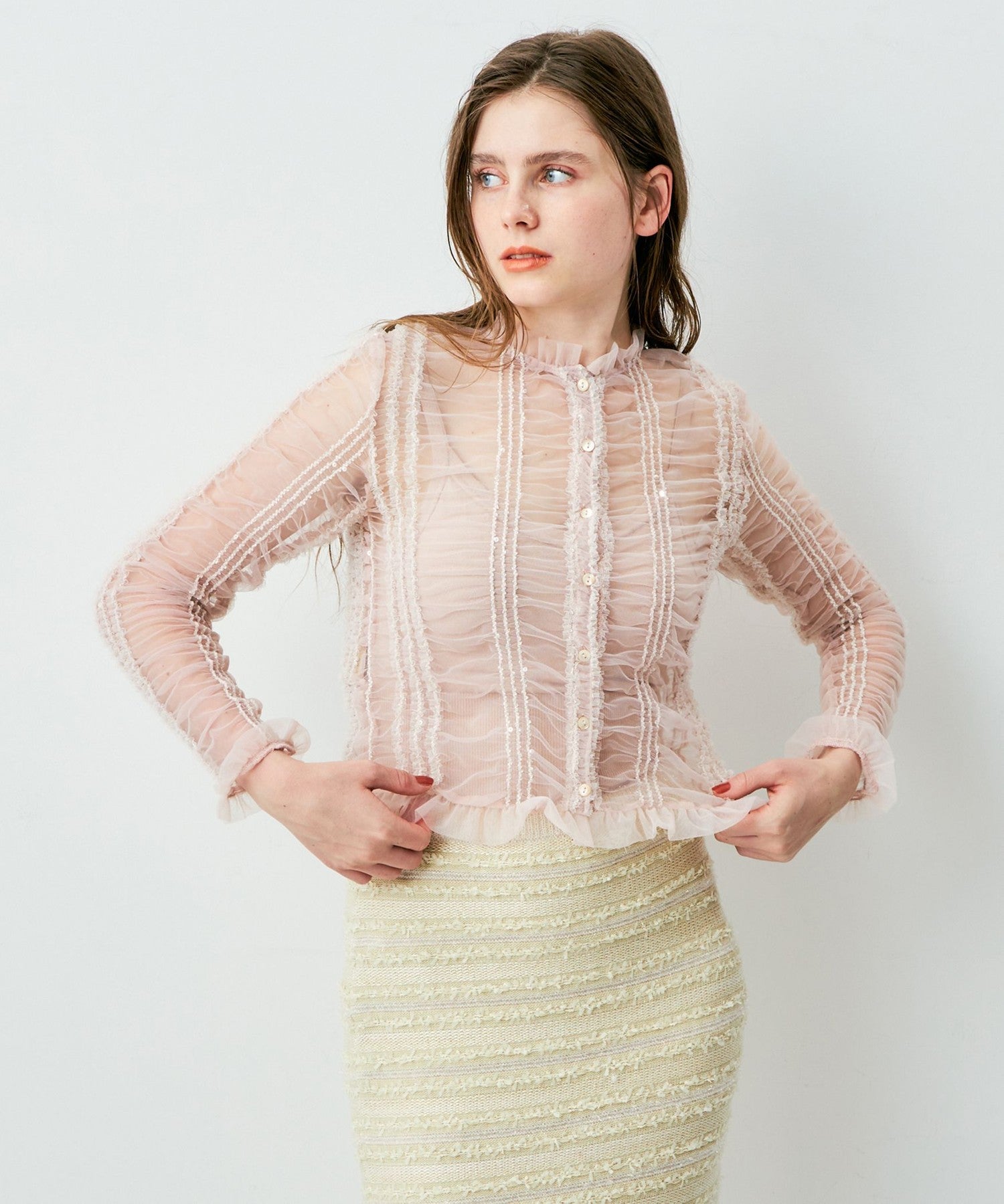 Sequined tulle blouse