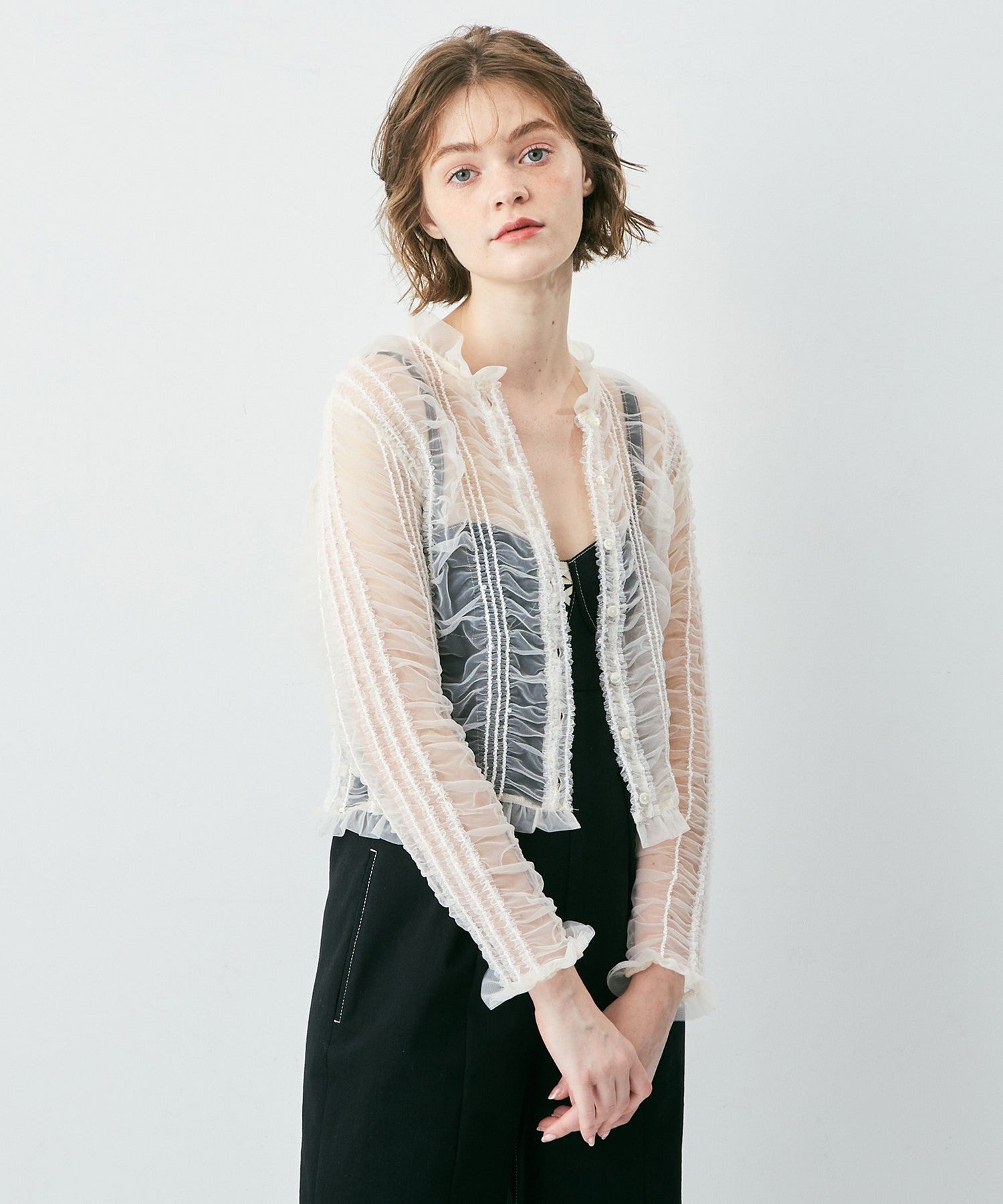 Sequined tulle blouse