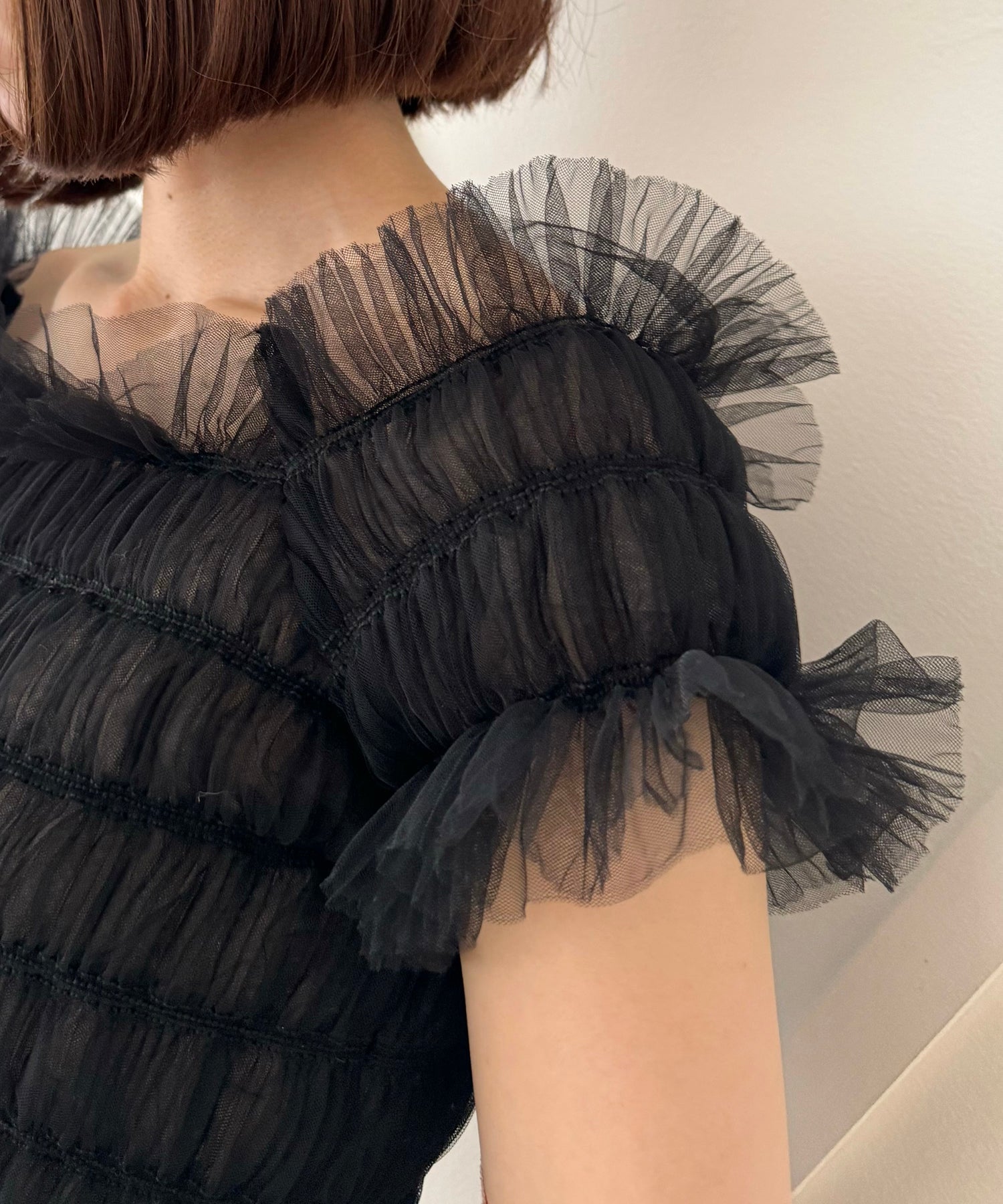 2way 抽褶薄紗女衫