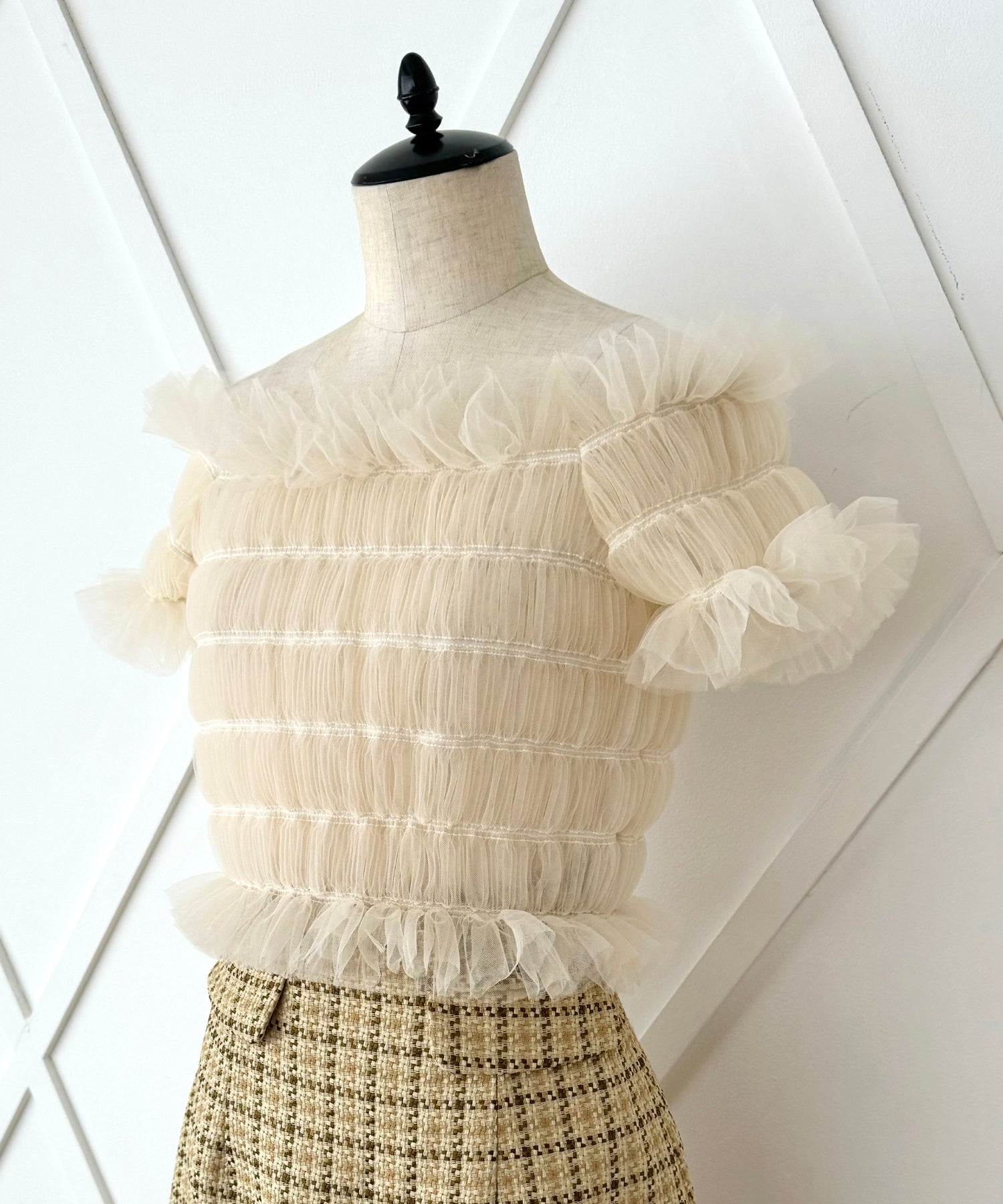 2way 抽褶薄紗女衫