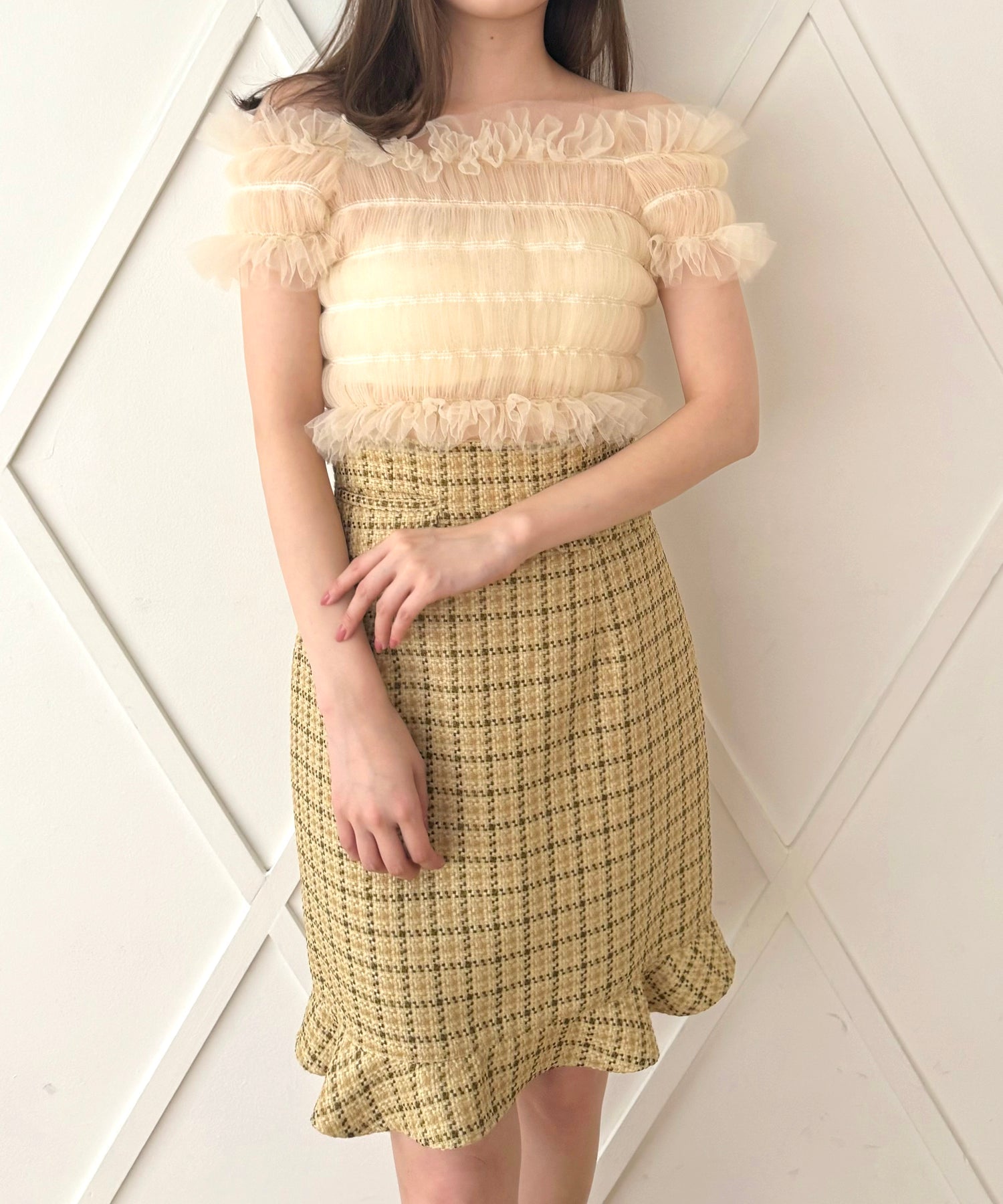 2way 抽褶薄紗女衫