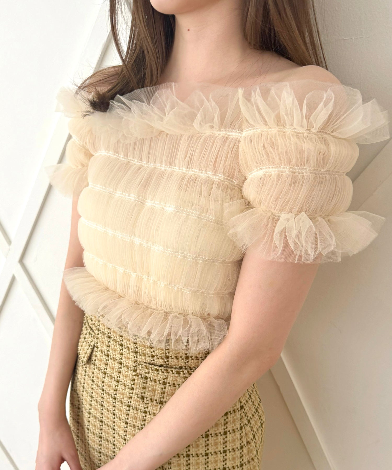 2way 抽褶薄紗女衫