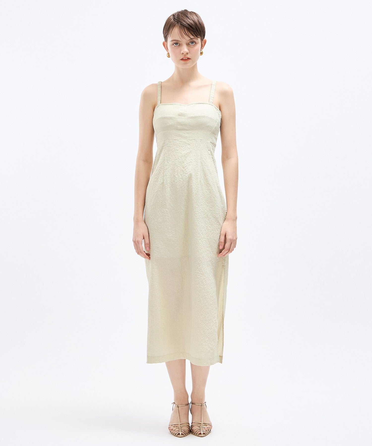 淺色格紋緊身胸衣連身裙