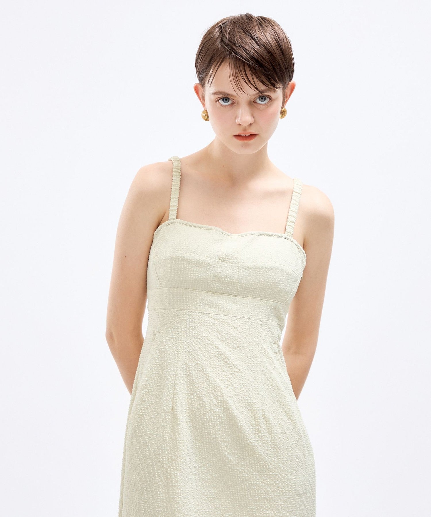 淺色格紋緊身胸衣連身裙