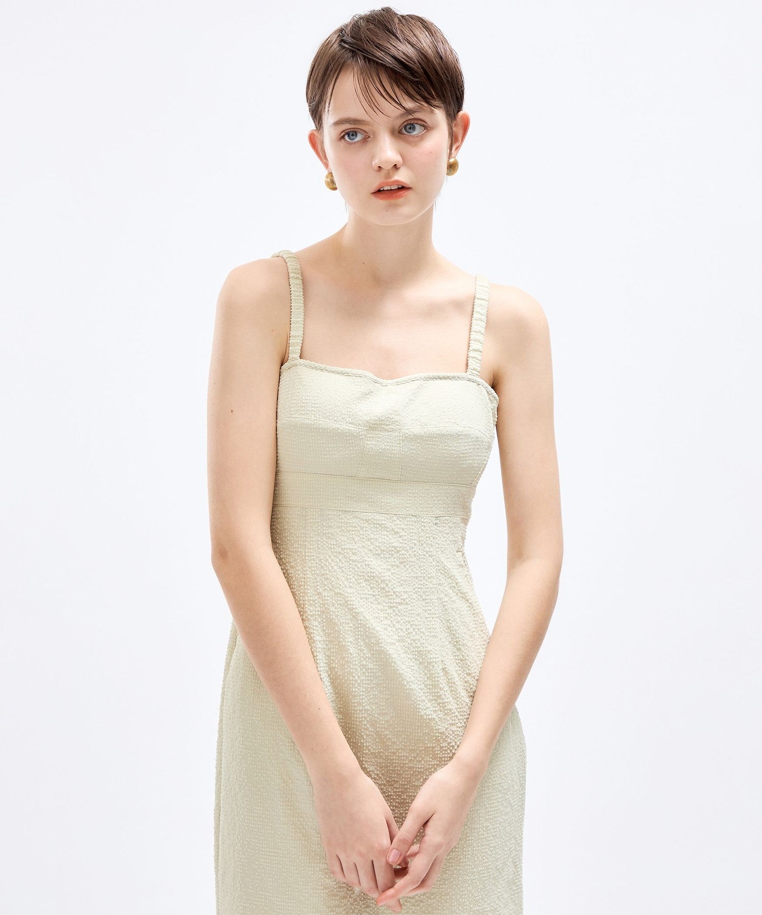 淺色格紋緊身胸衣連身裙