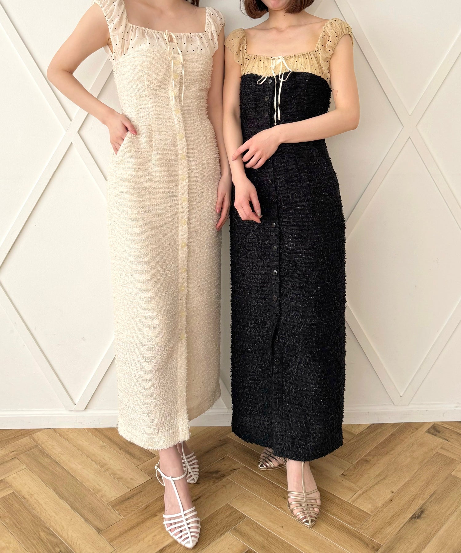 2wayドットツイードコンビワンピース