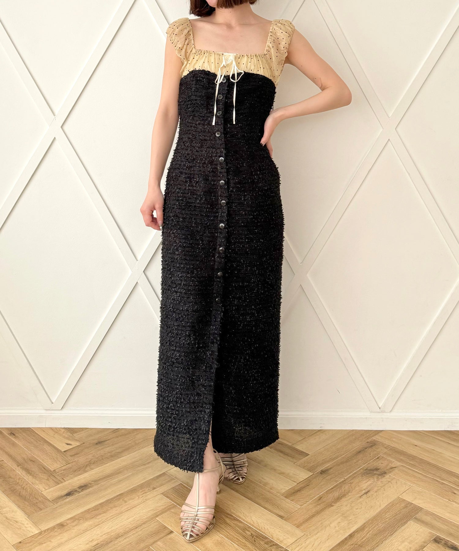 2wayドットツイードコンビワンピース