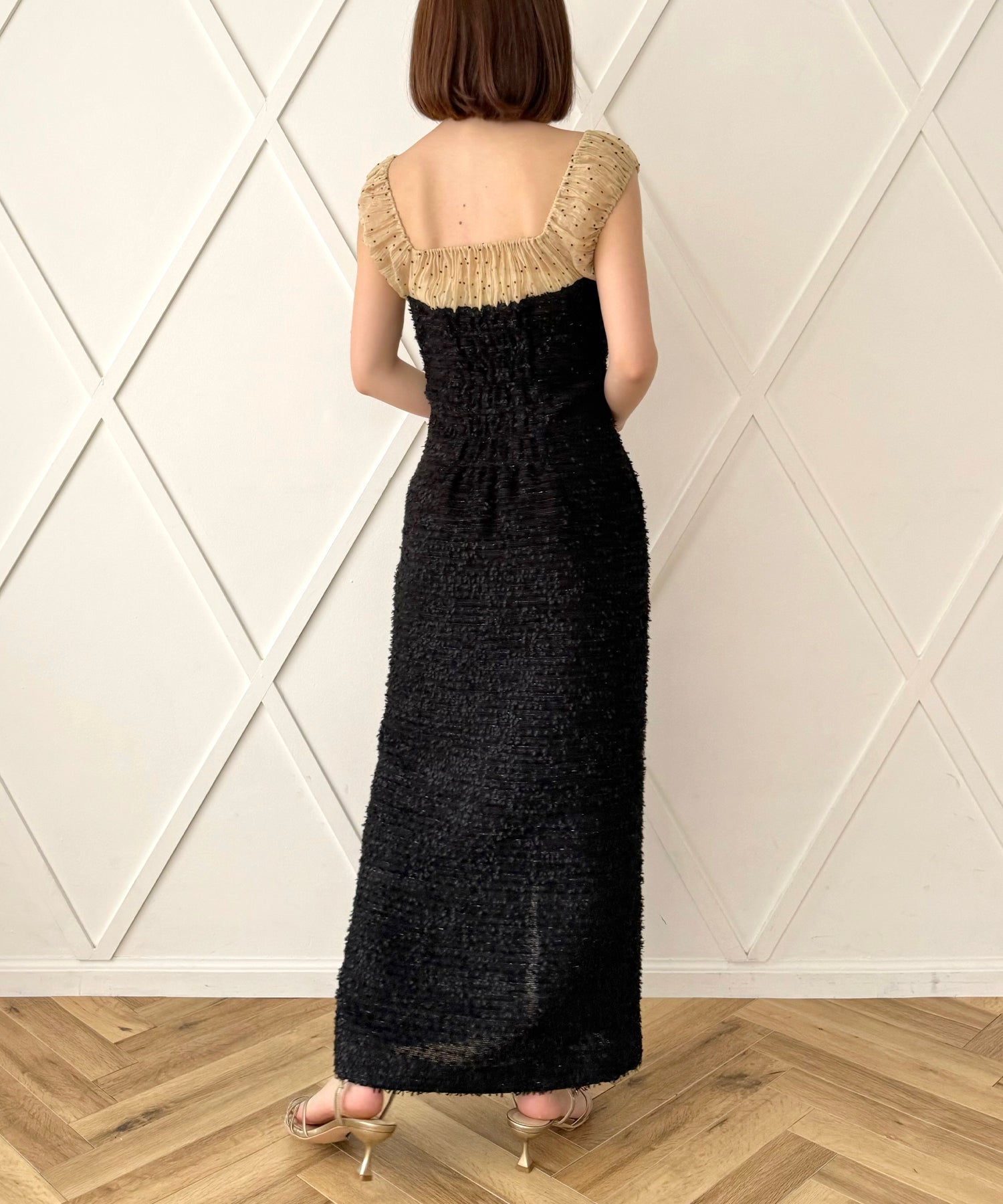 2wayドットツイードコンビワンピース