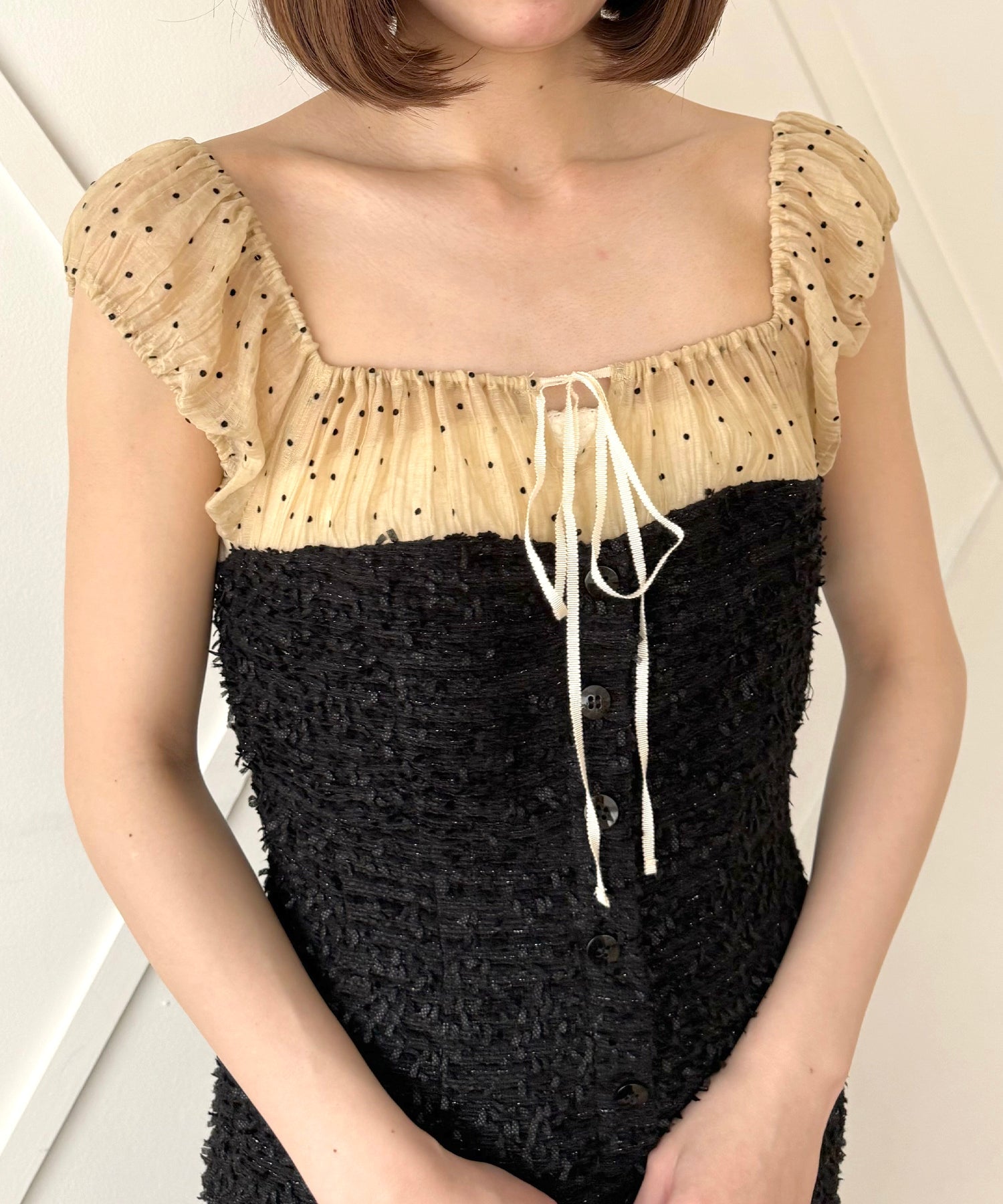 2wayドットツイードコンビワンピース