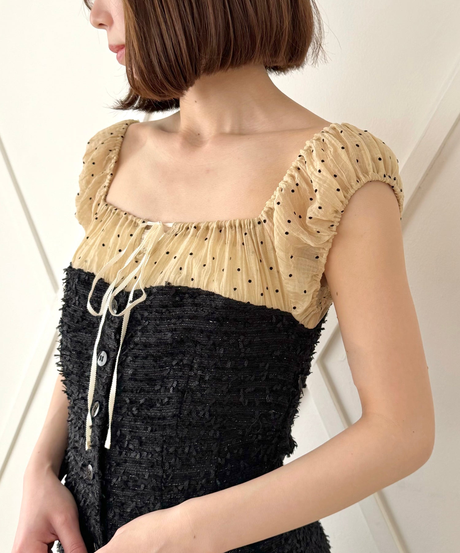 2wayドットツイードコンビワンピース