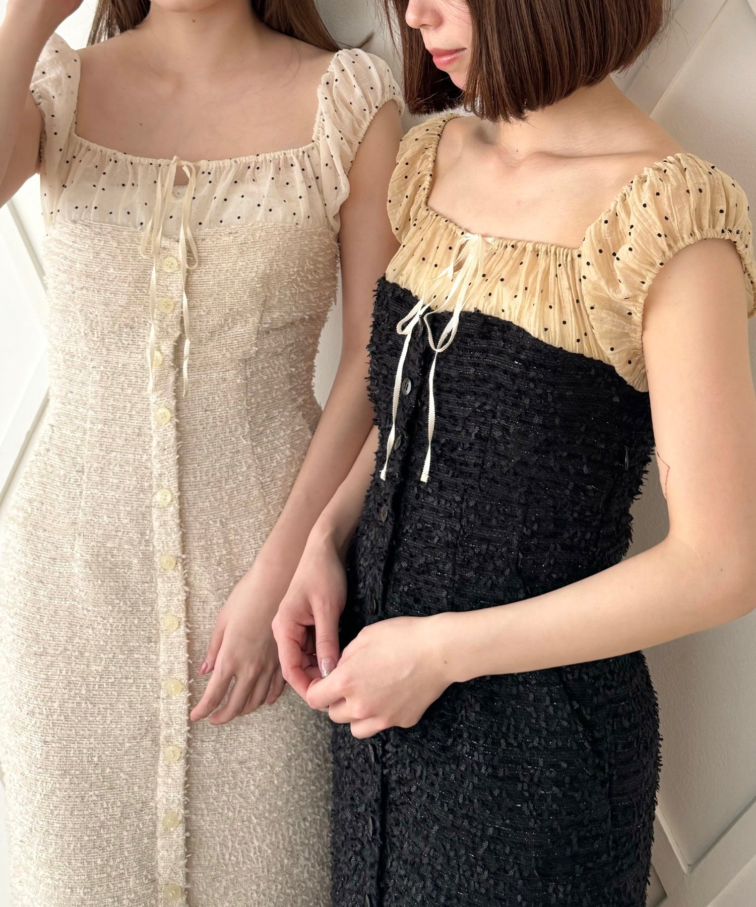 2wayドットツイードコンビワンピース