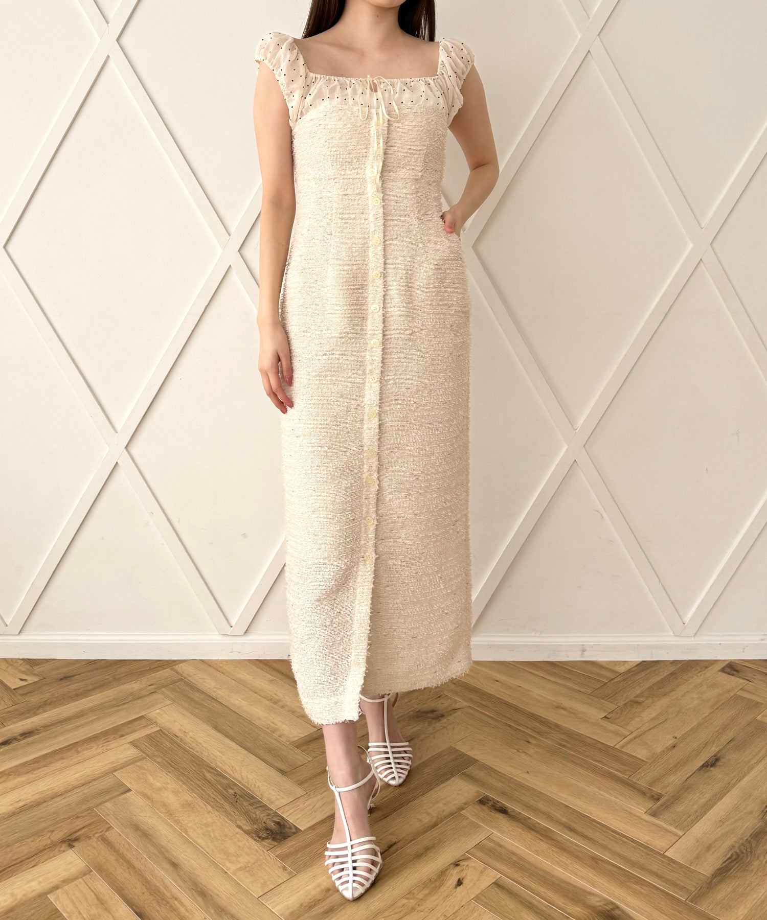 2wayドットツイードコンビワンピース