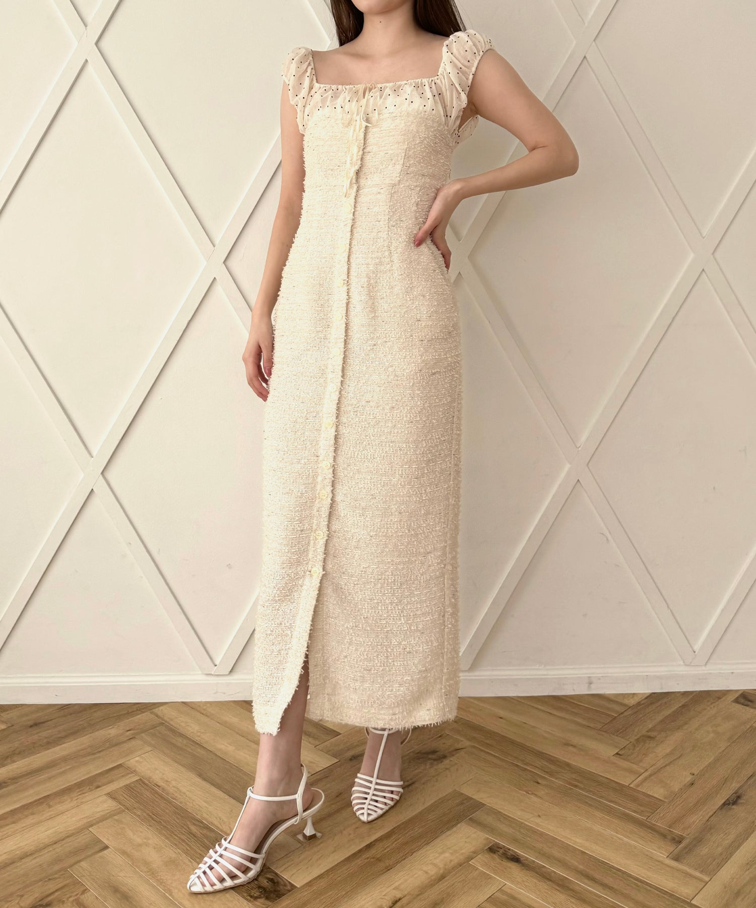 2wayドットツイードコンビワンピース