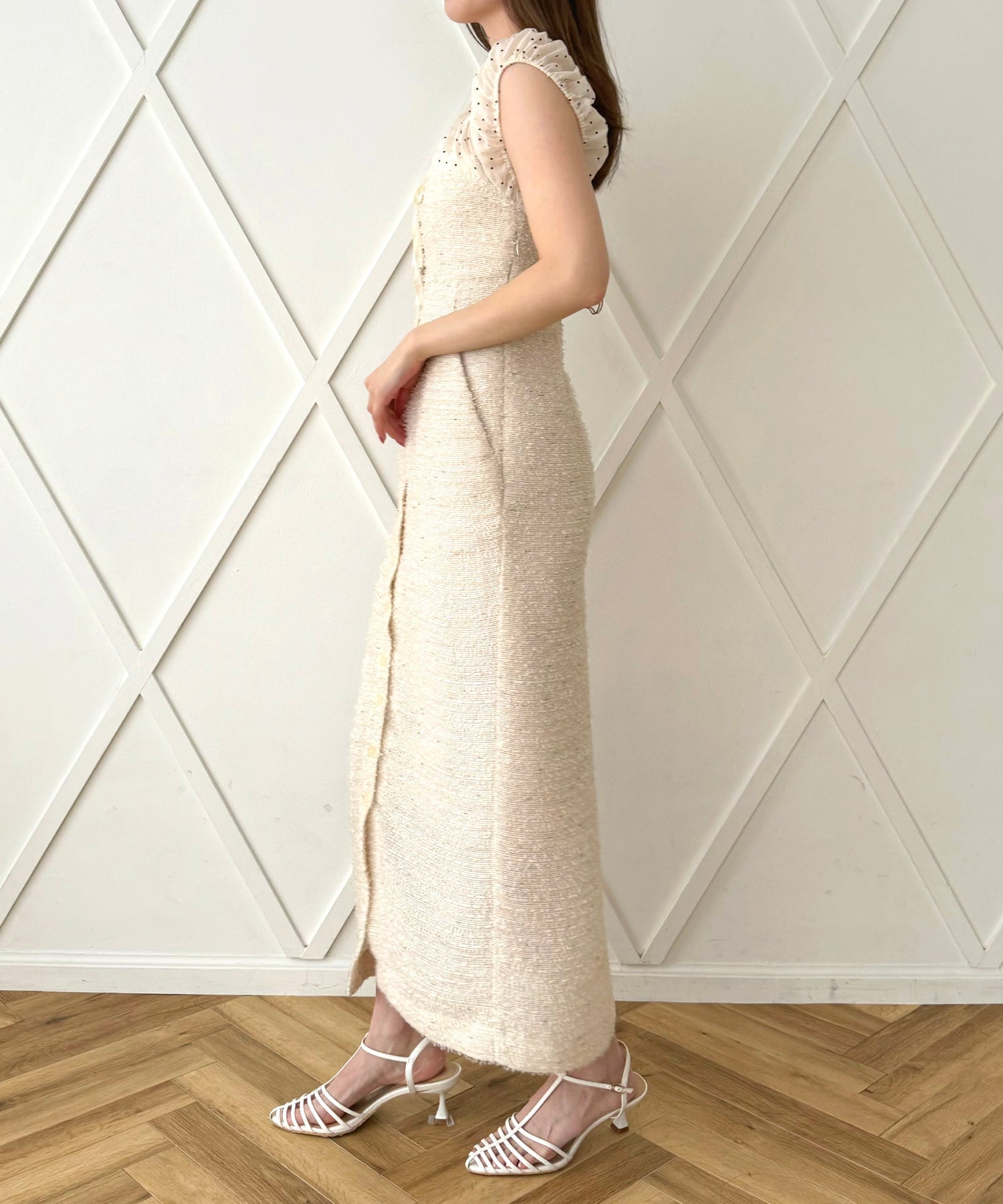 2wayドットツイードコンビワンピース