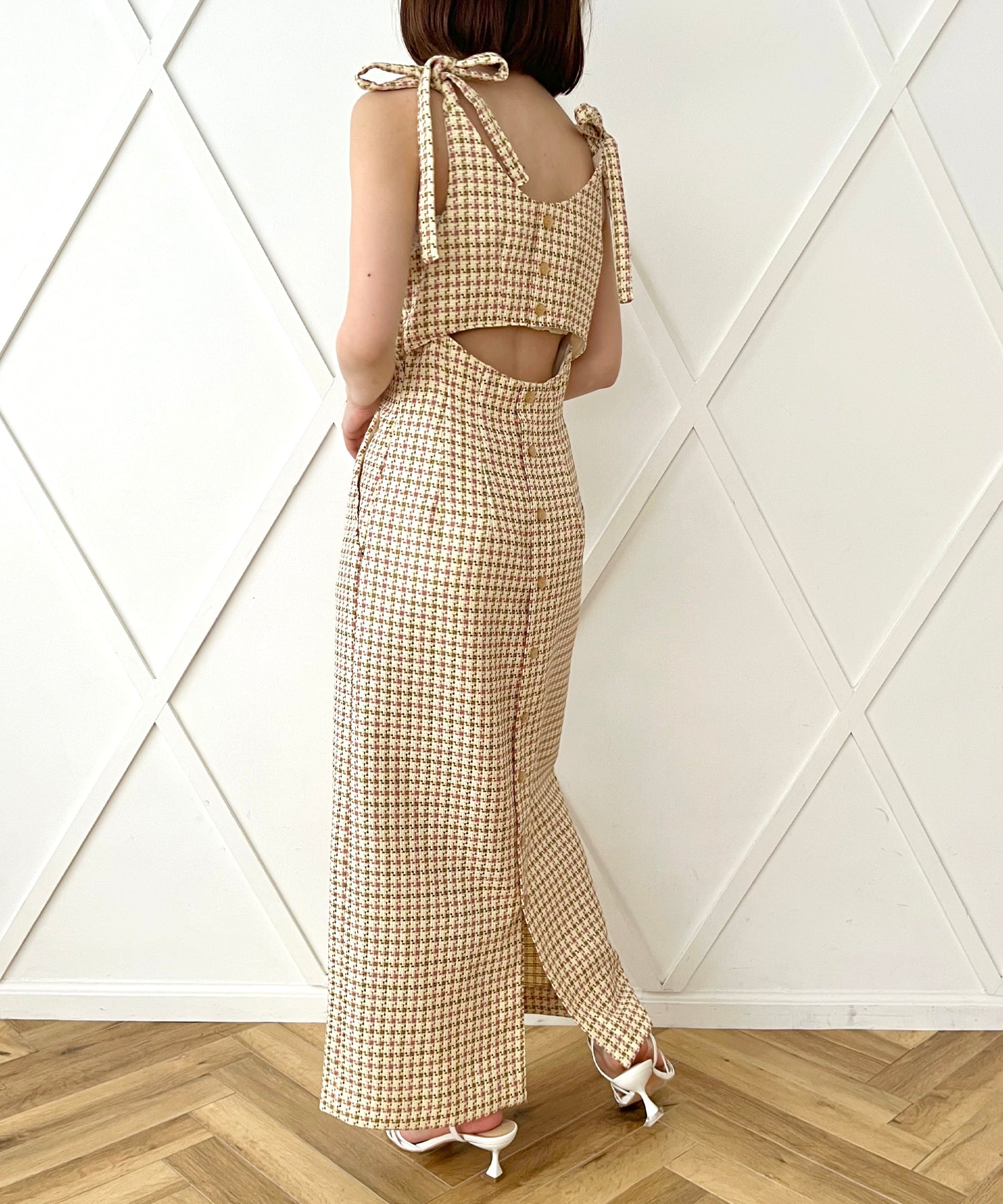 格紋吊帶連身裙