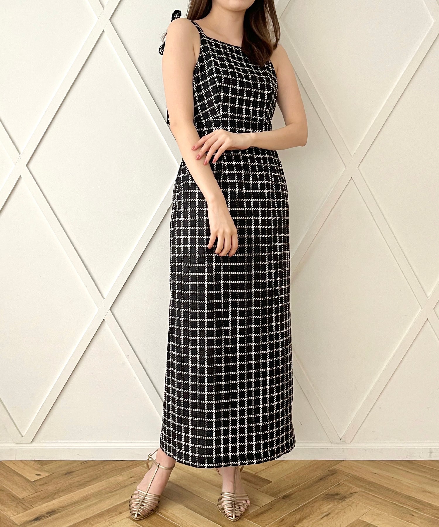 格紋吊帶連身裙