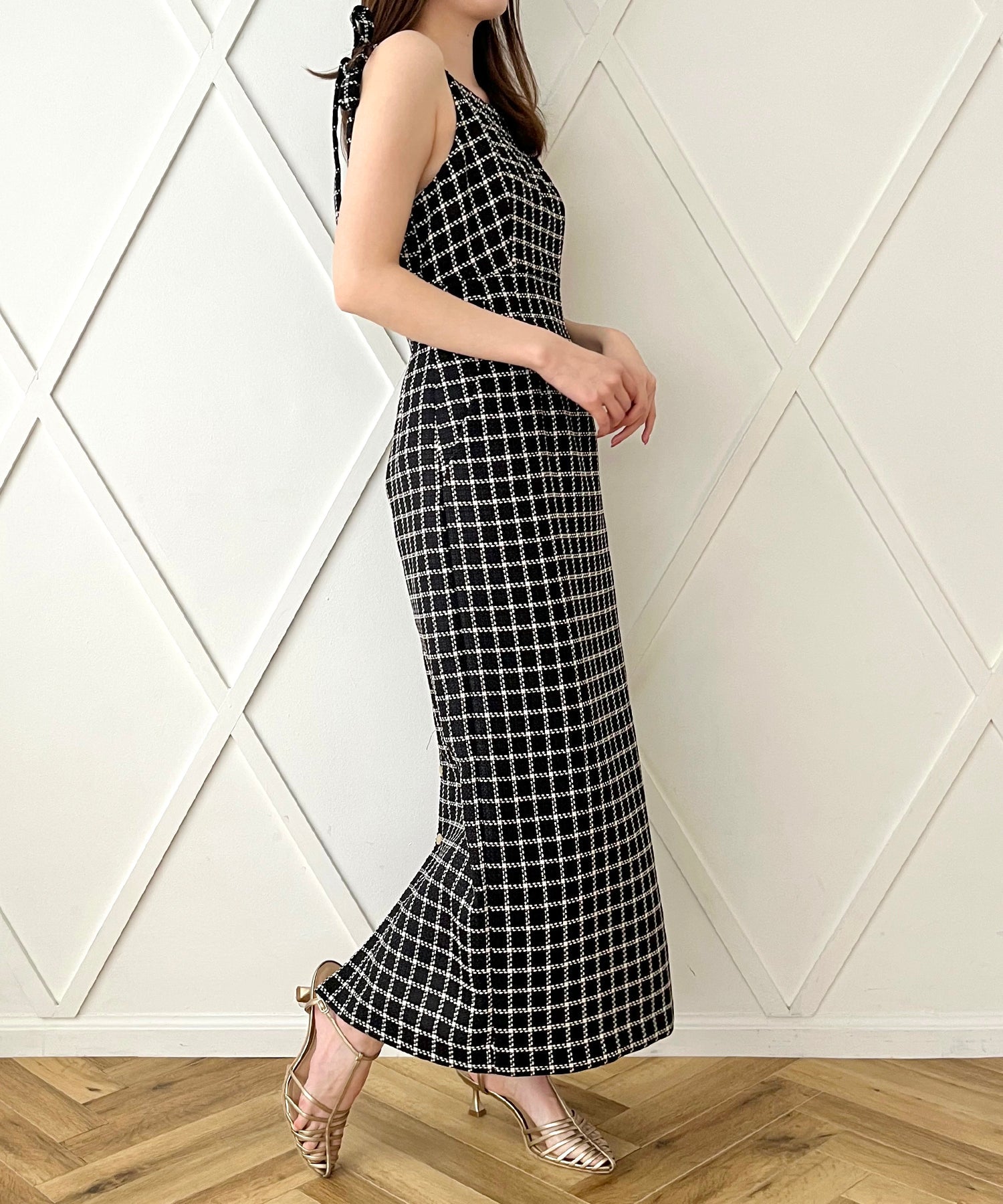 格紋吊帶連身裙