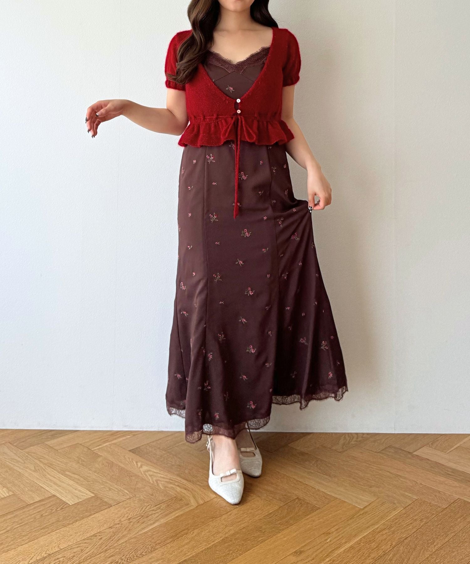 ローズ刺繍キャミワンピース