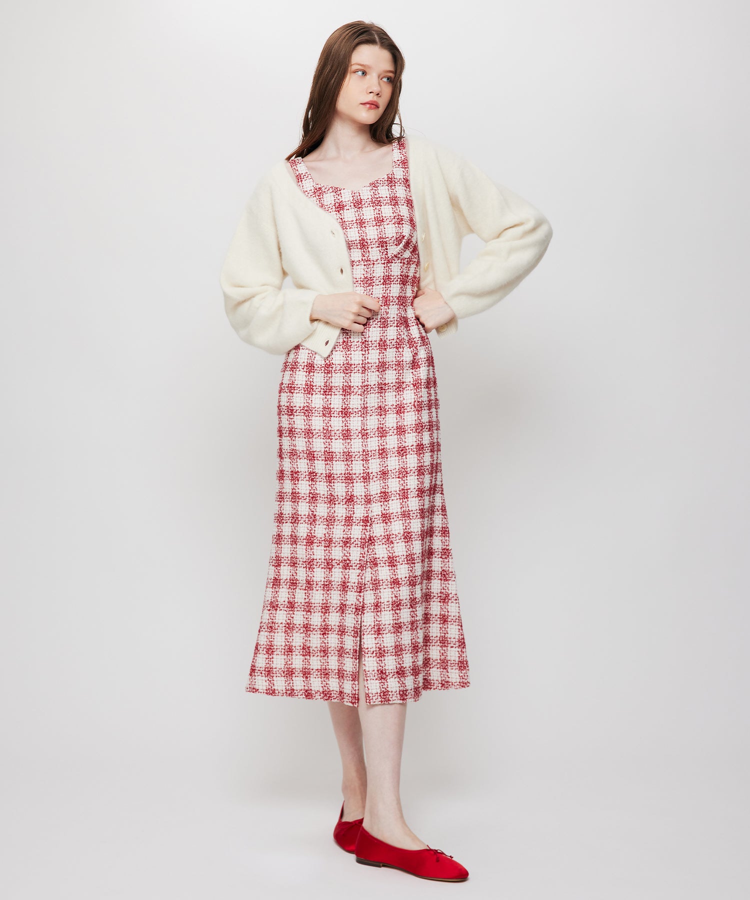 ループチェックサロペワンピース