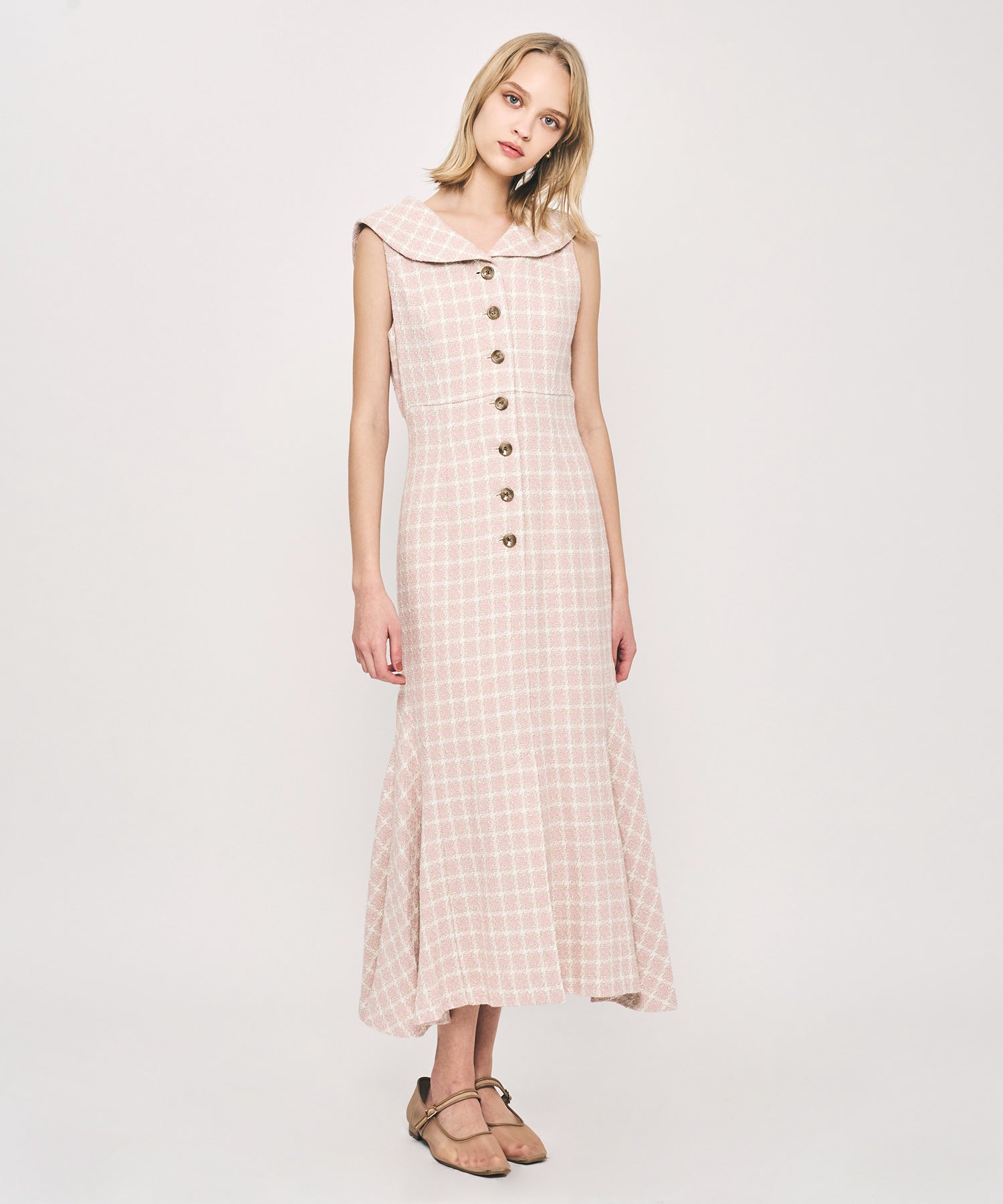 ドビーチェックセーラーカラーワンピース