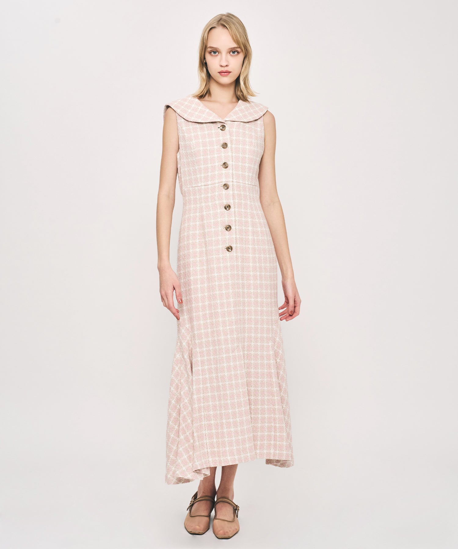 ドビーチェックセーラーカラーワンピース