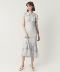 シフォンレースカラーワンピース