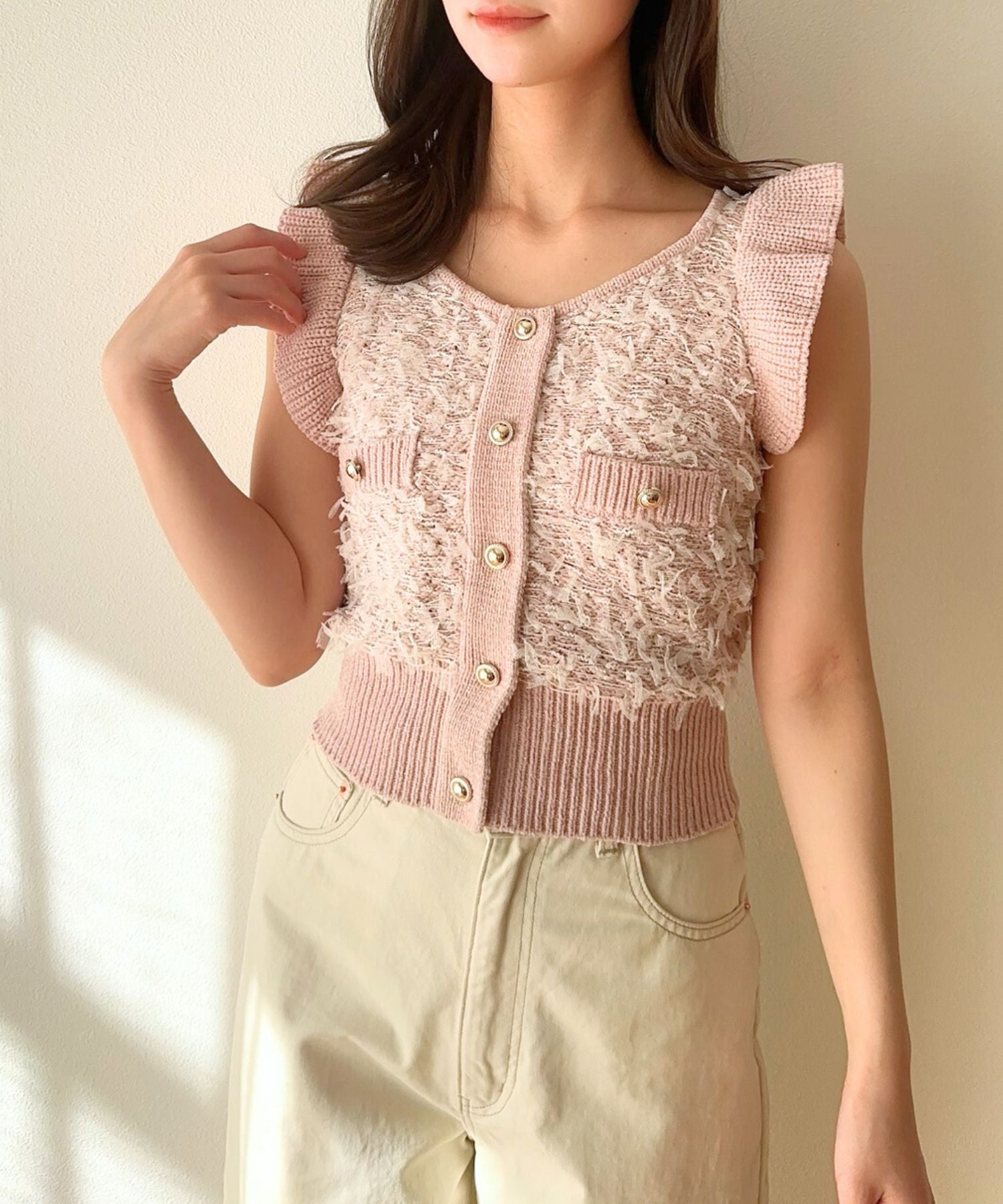 【預訂】絲帶流蘇荷葉邊針織