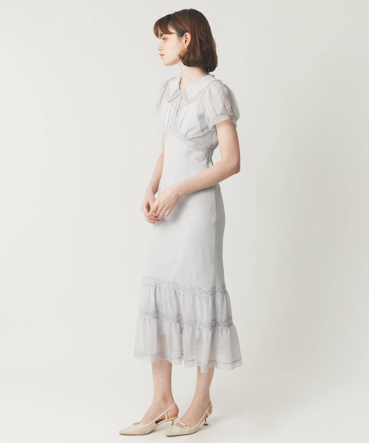 シフォンレースカラーワンピース