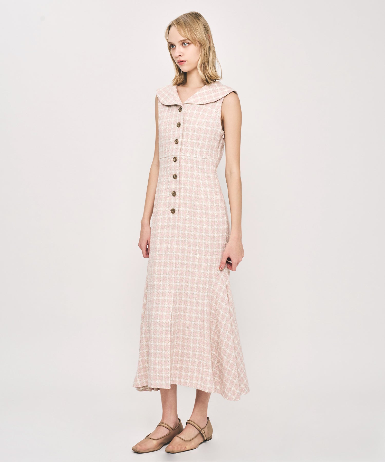 ドビーチェックセーラーカラーワンピース