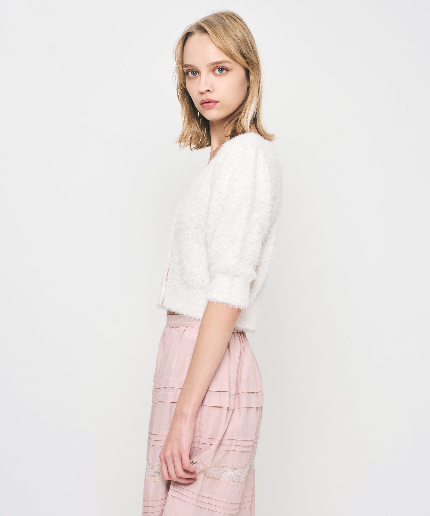 ラメスパンコールフェザーカーディガン