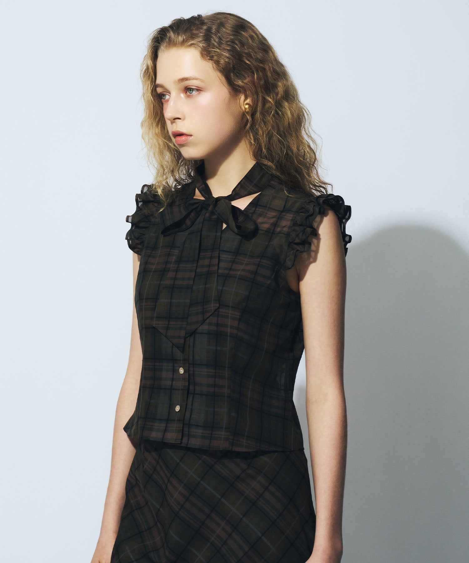 【予約】シアーチェックボウタイブラウス