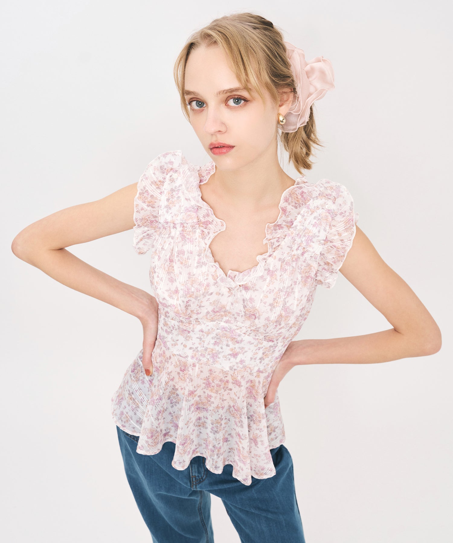 フルールラメシフォンフリルブラウス