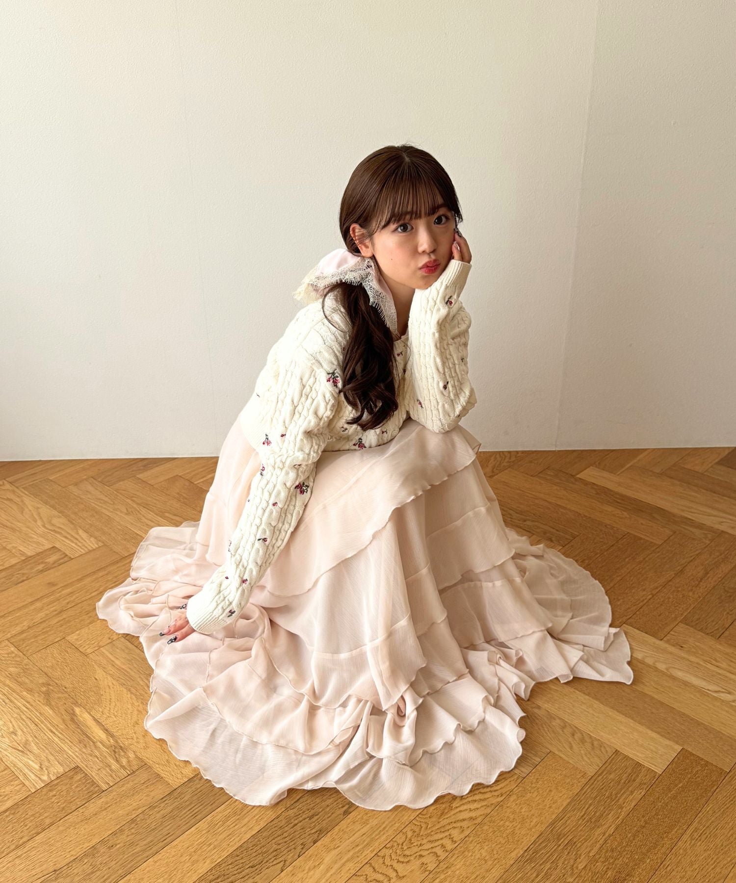シフォン楊柳フリルティアードスカート
