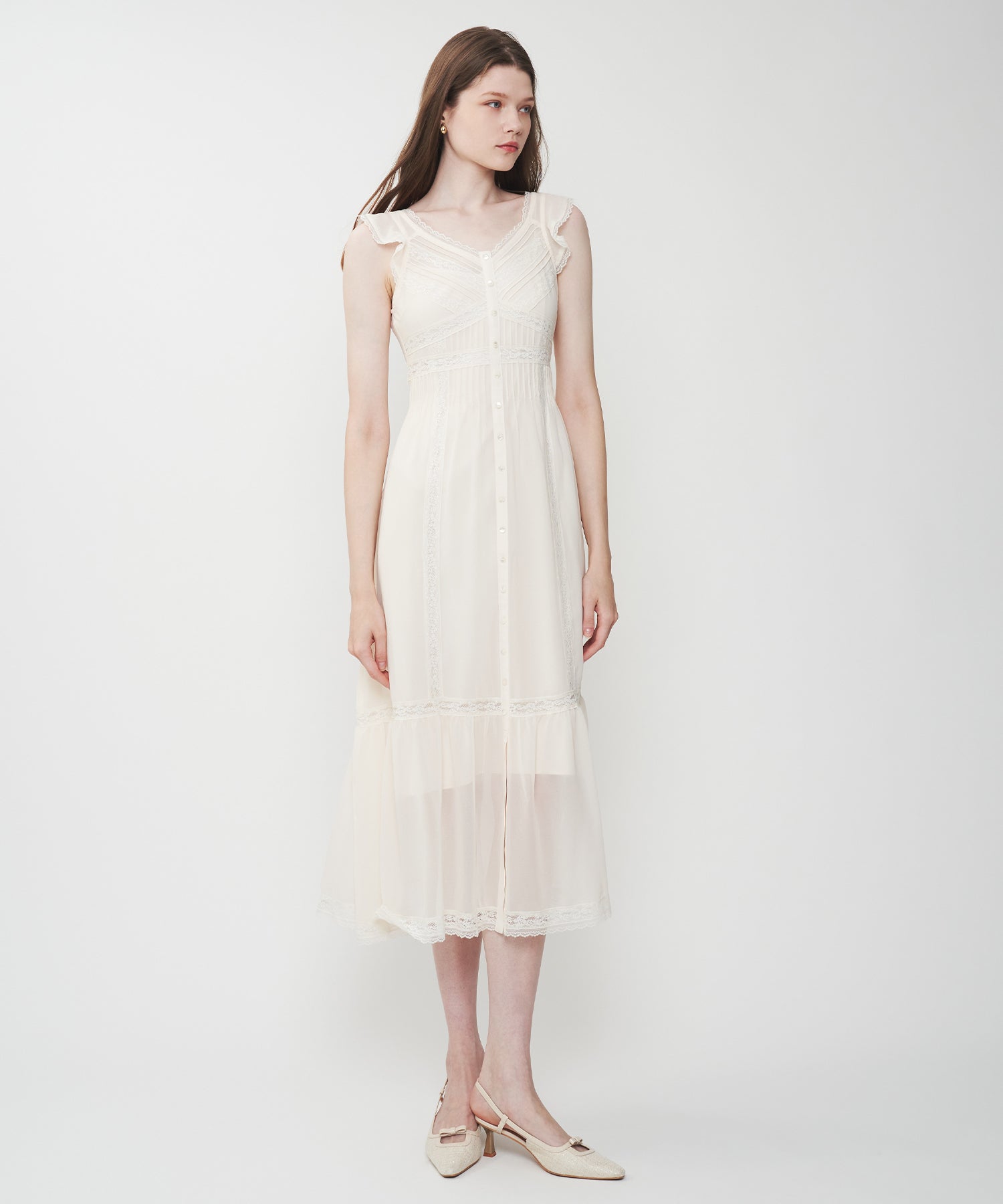 シフォンレースピンタックワンピース