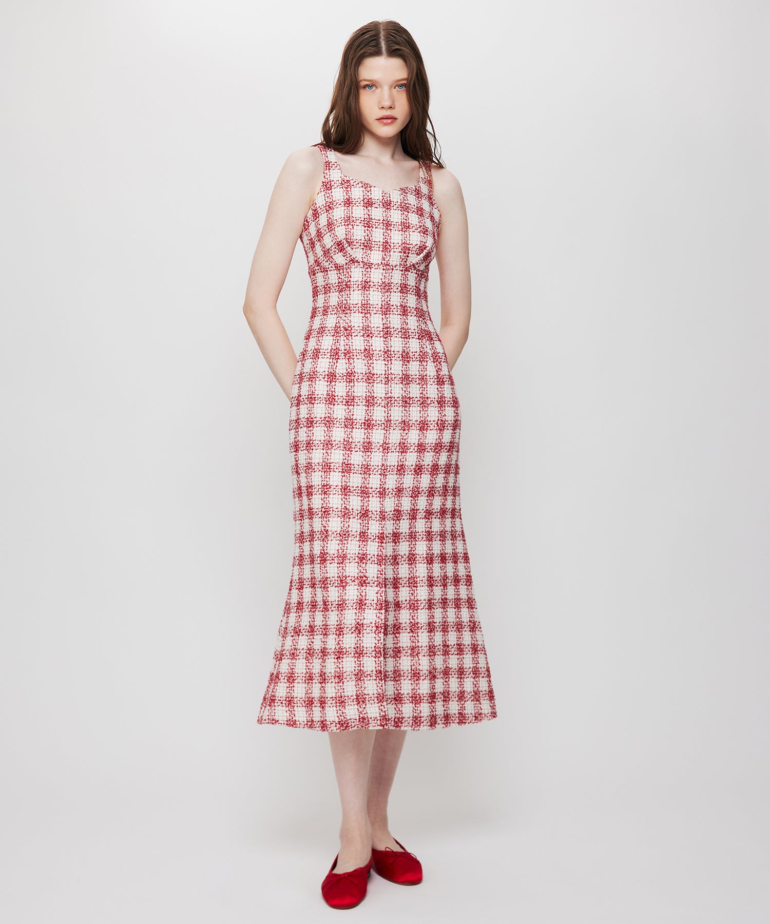 ループチェックサロペワンピース