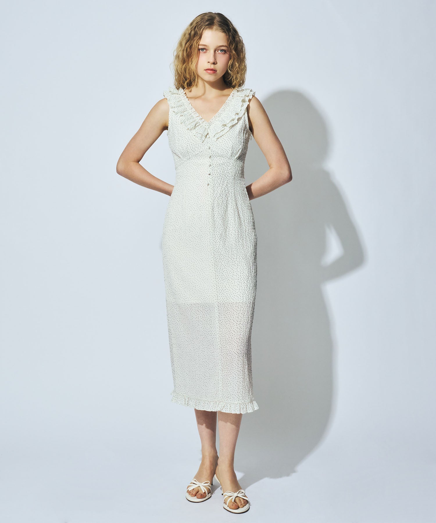 【予約】シフォンドットフリルワンピース