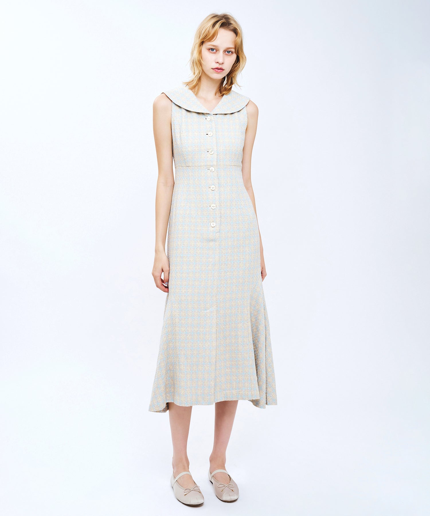 ドビーチェックセーラーカラーワンピース