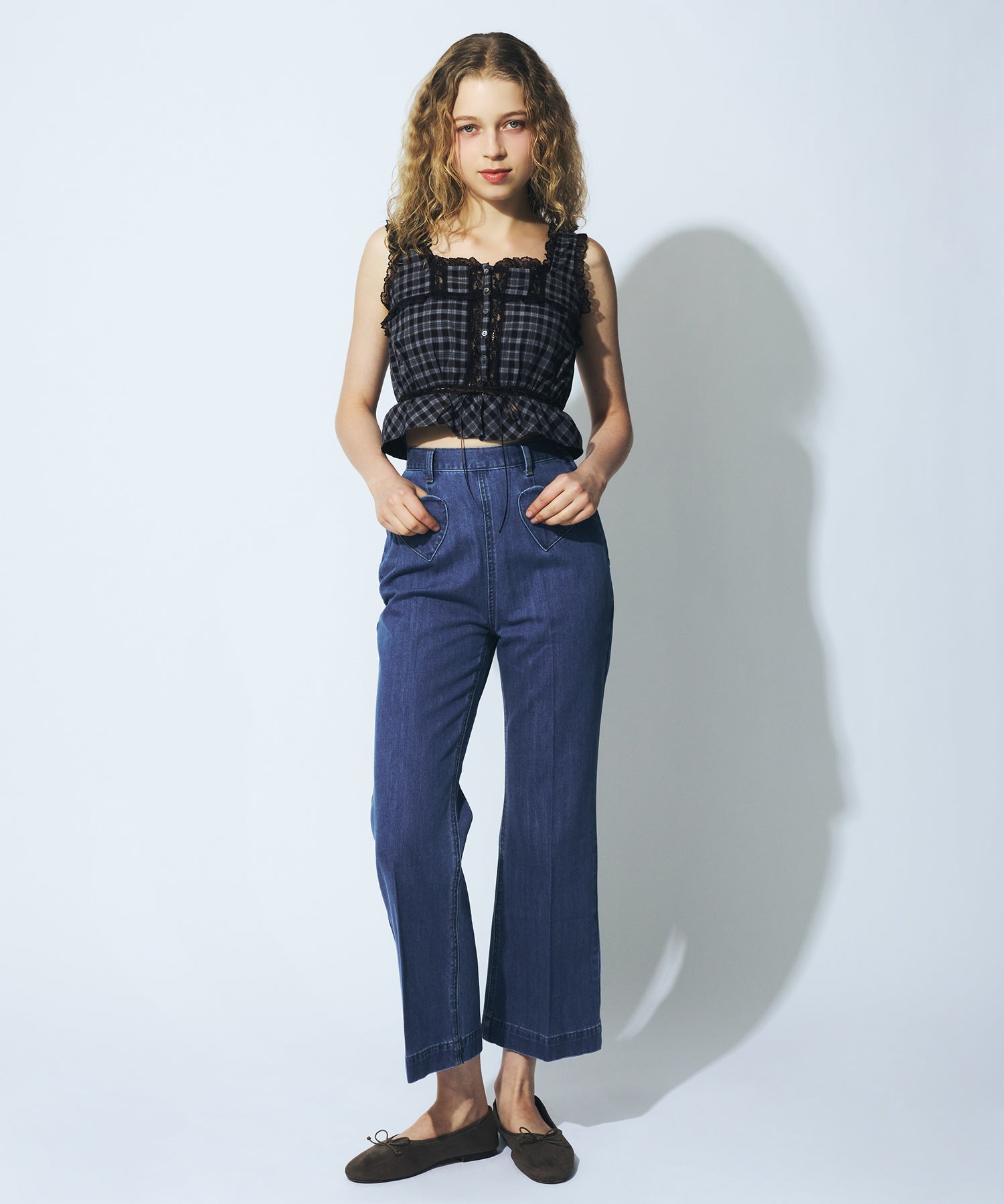 【予約】レースドッキングチェックブラウス