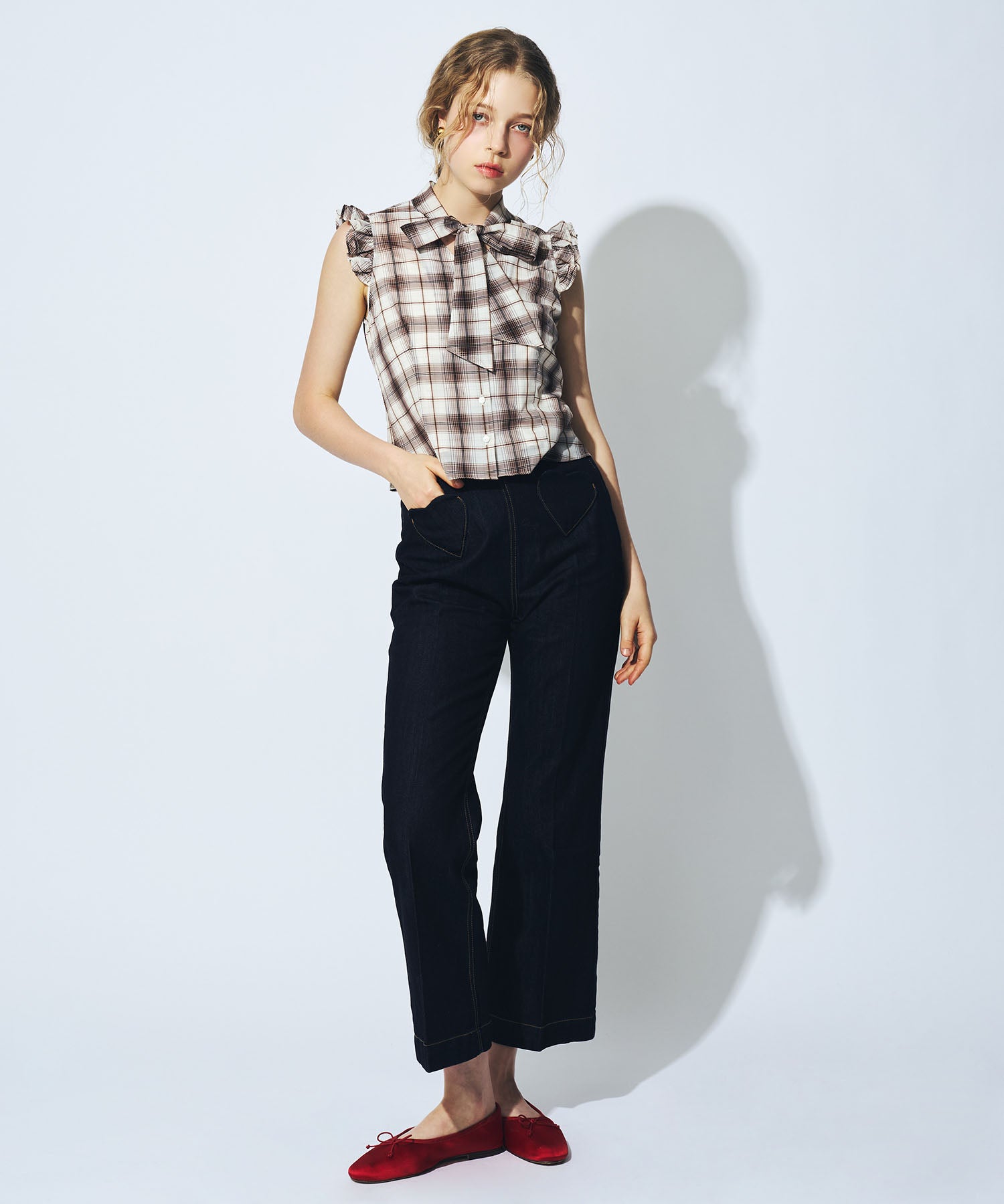 【予約】シアーチェックボウタイブラウス