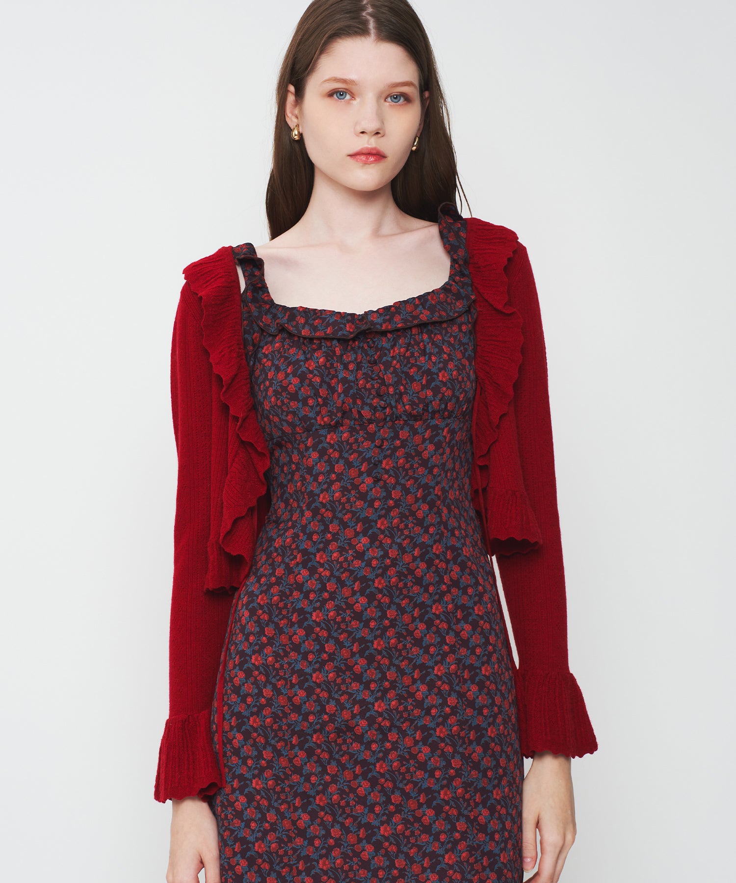 アイレットフリルニットカーディガン